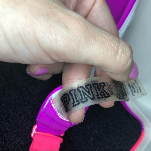 PINK Victoria’s Secret Pink & Purple Neck Twist Top Bikini Top Size Medium - Picture 7 of 8